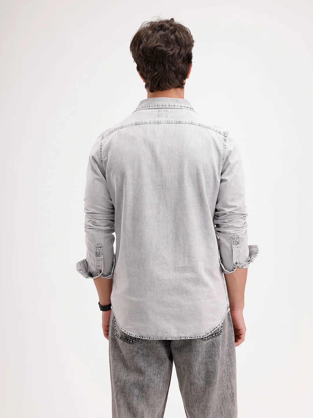 Slim Fit Faded Denim Shirt  | Grey - Image 3
