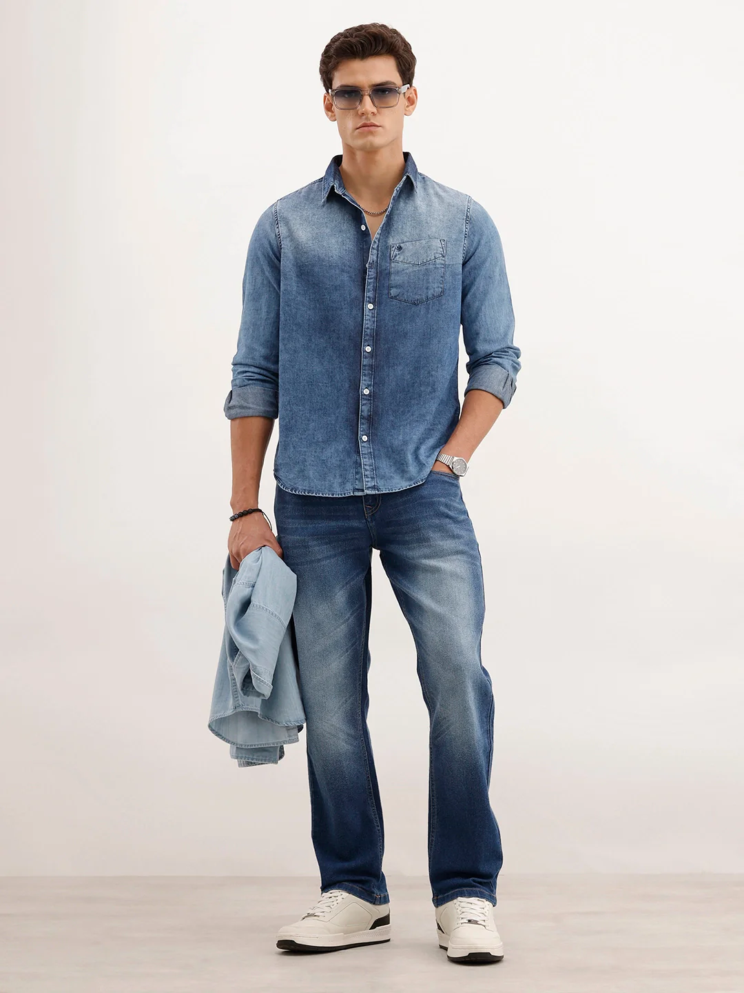 Slim Fit Faded Denim Shirt | Light Blue - Image 2