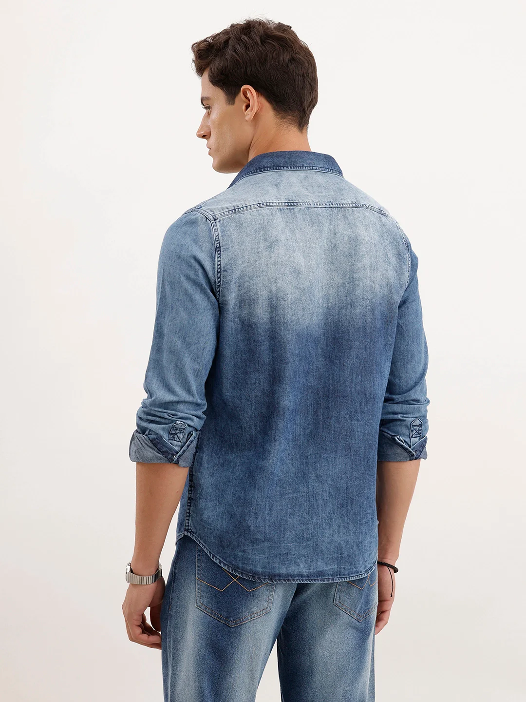 Slim Fit Faded Denim Shirt | Light Blue - Image 3