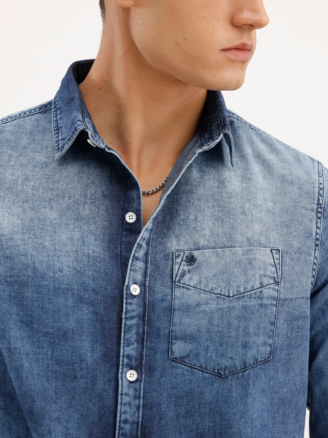 Slim Fit Faded Denim Shirt | Light Blue - Image 5