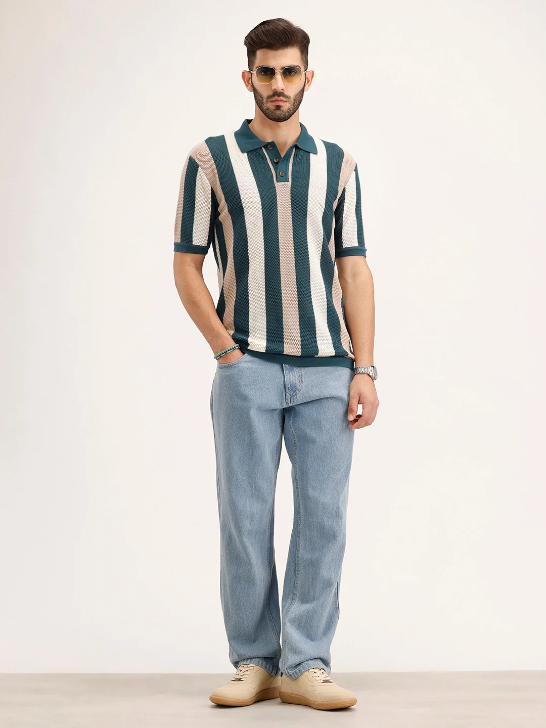 Slim Fit Flat Knit Polo T-Shirt | Teal - Image 2