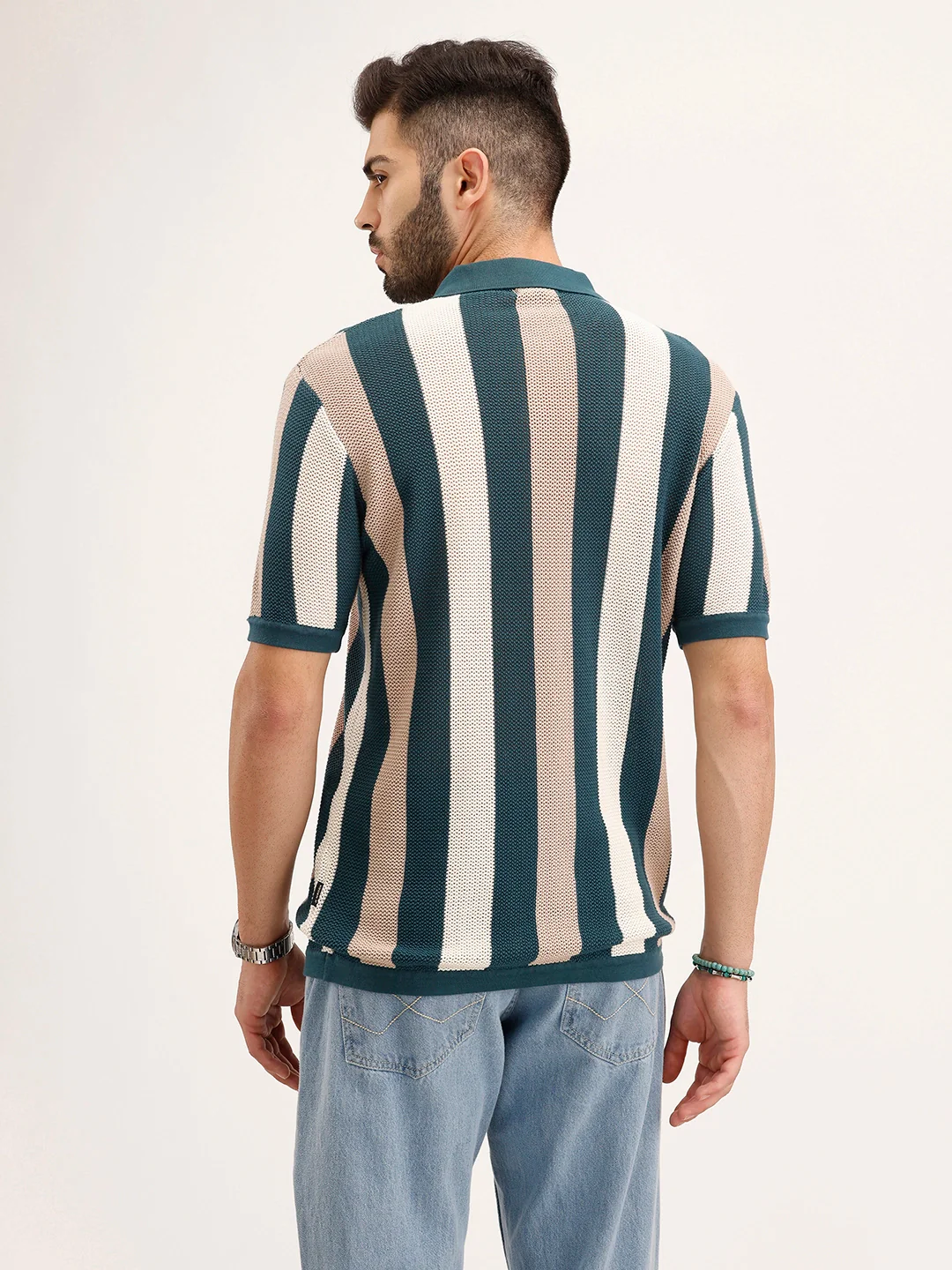 Slim Fit Flat Knit Polo T-Shirt | Teal - Image 3