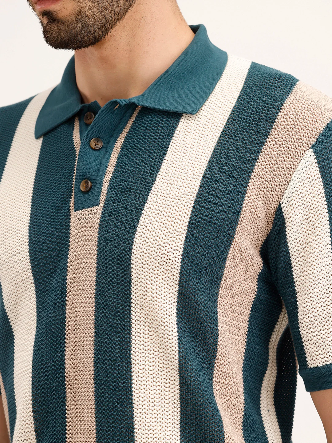 Slim Fit Flat Knit Polo T-Shirt | Teal - Image 5