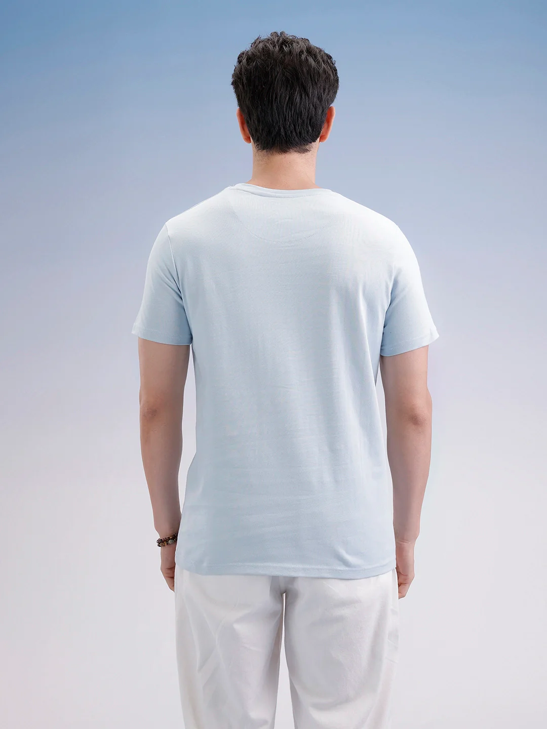 Slim Fit Flock Printed T-Shirt  | Light Blue - Image 3
