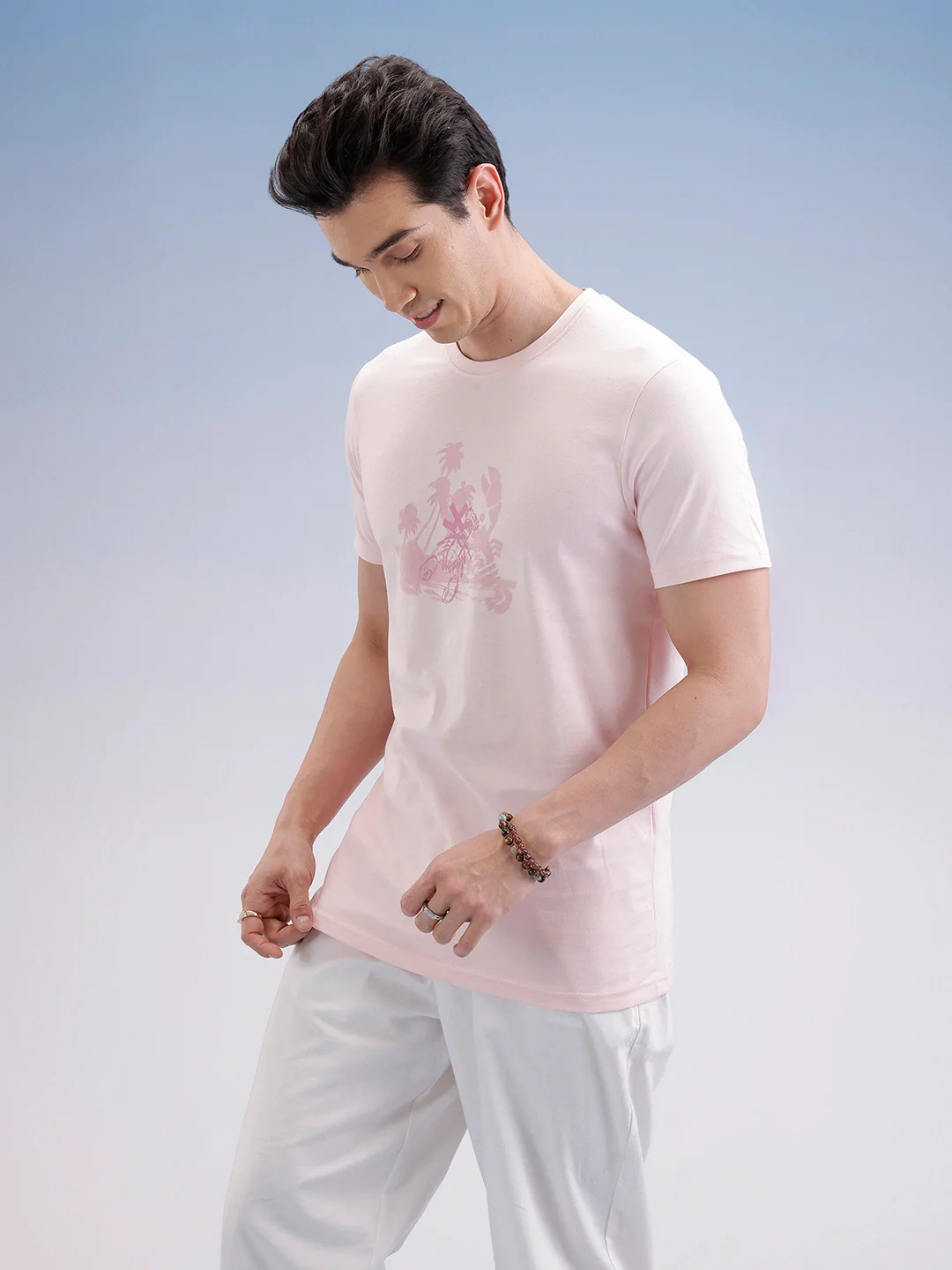 Slim Fit Flock Printed T-Shirt  | Pink - Image 4