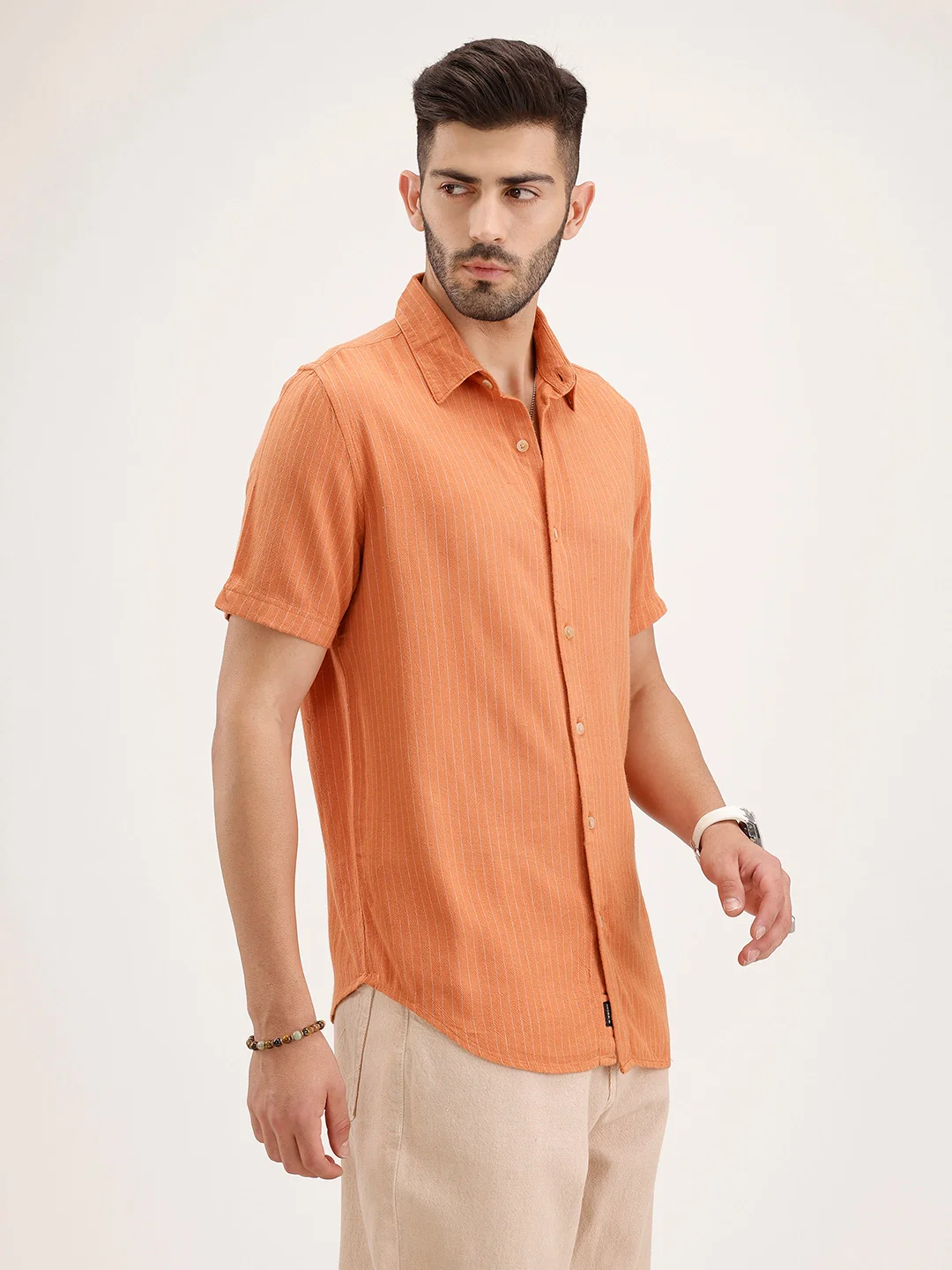 Slim Fit Half Sleeve Shirt | Rust - Image 4