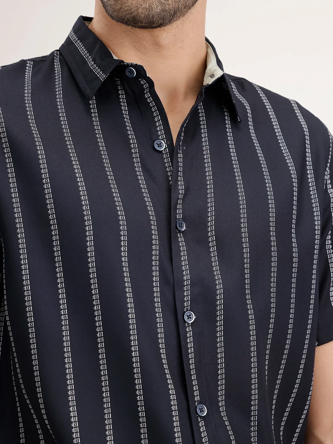 Slim Fit Half Sleeve Striped Shirt | Navy Blue - Image 5