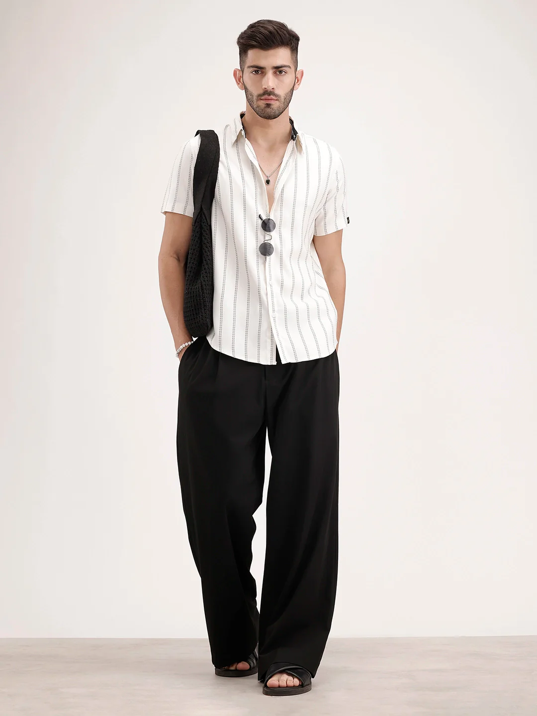 Slim Fit Half Sleeve Striped Shirt | White - Image 2