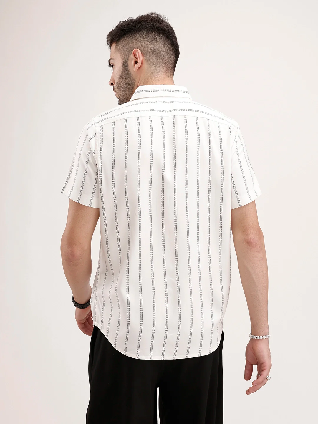 Slim Fit Half Sleeve Striped Shirt | White - Image 3