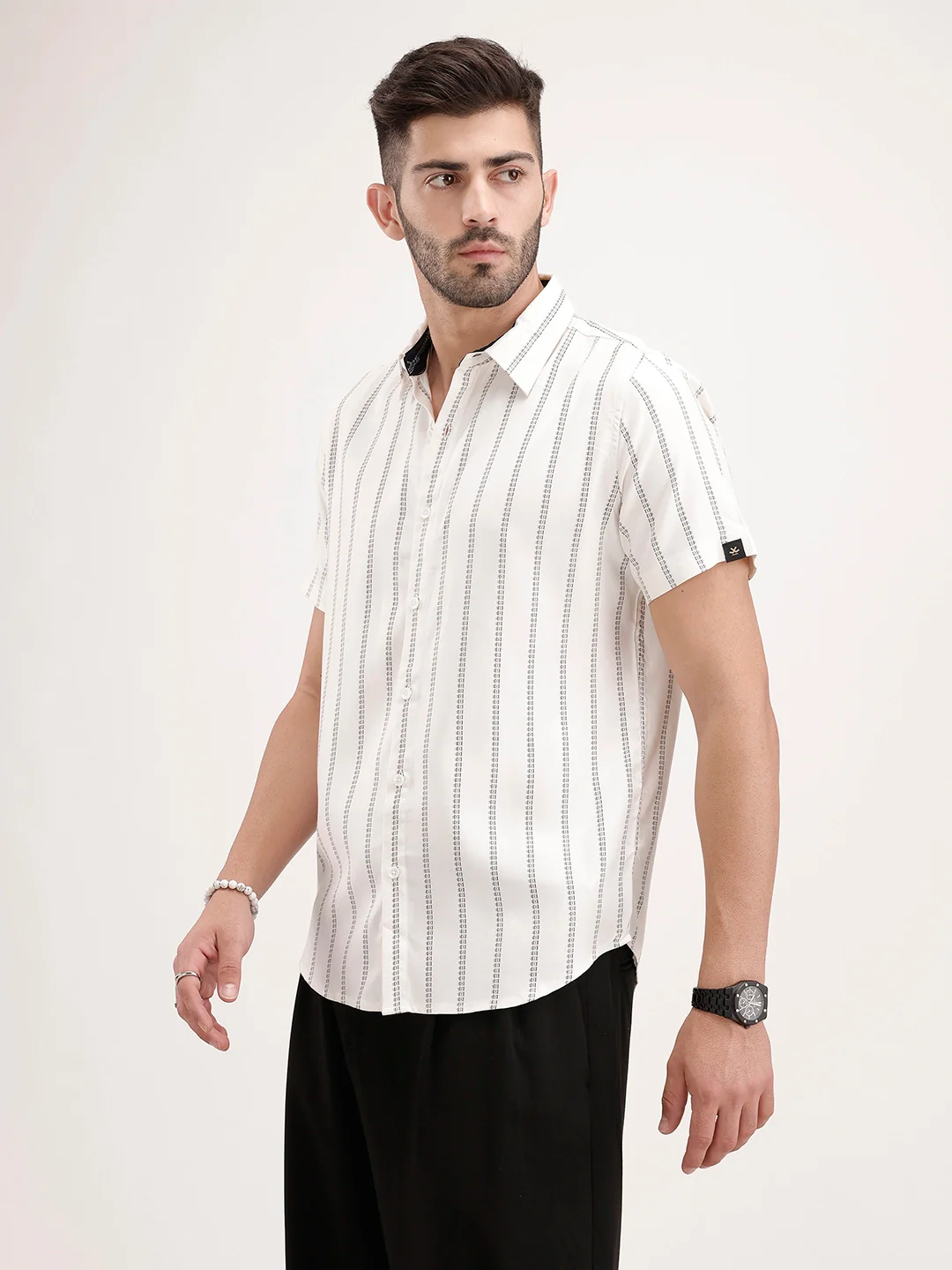 Slim Fit Half Sleeve Striped Shirt | White - Image 4