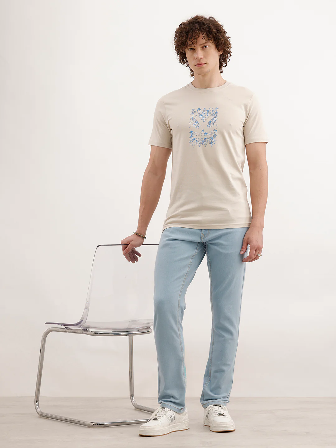 Slim Fit HD Printed T-Shirt  | Beige - Image 2