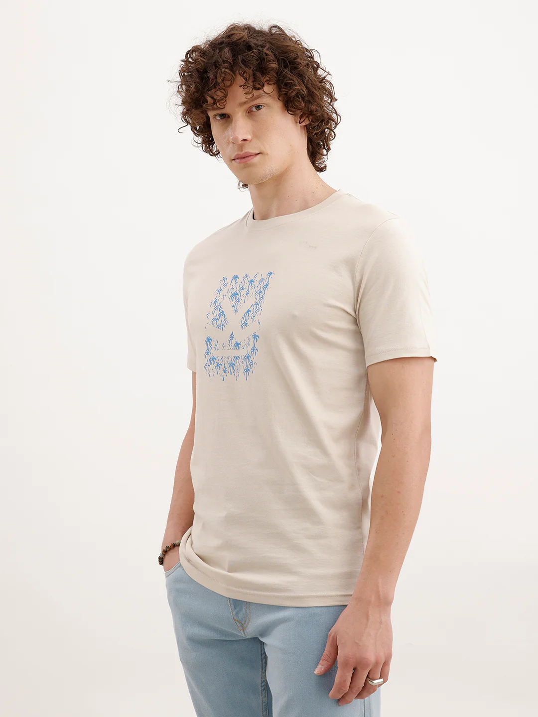 Slim Fit HD Printed T-Shirt  | Beige - Image 4