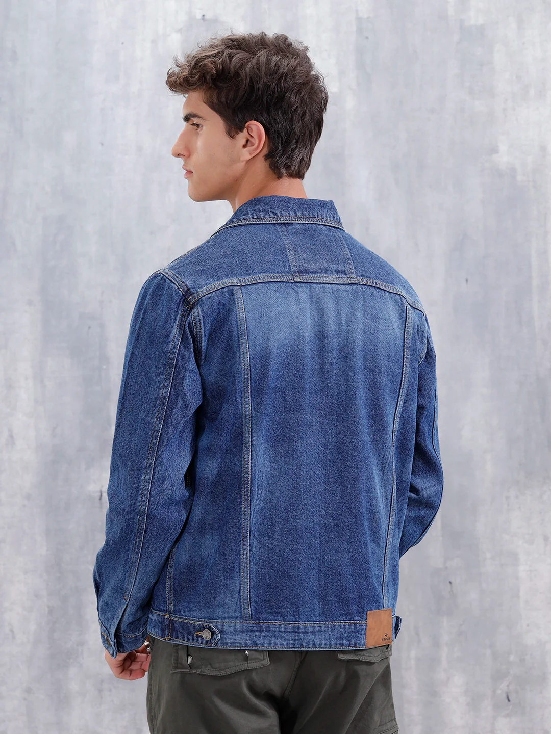 Slim Fit Laser Printed Denim Trucker | Dark Wash - Image 3