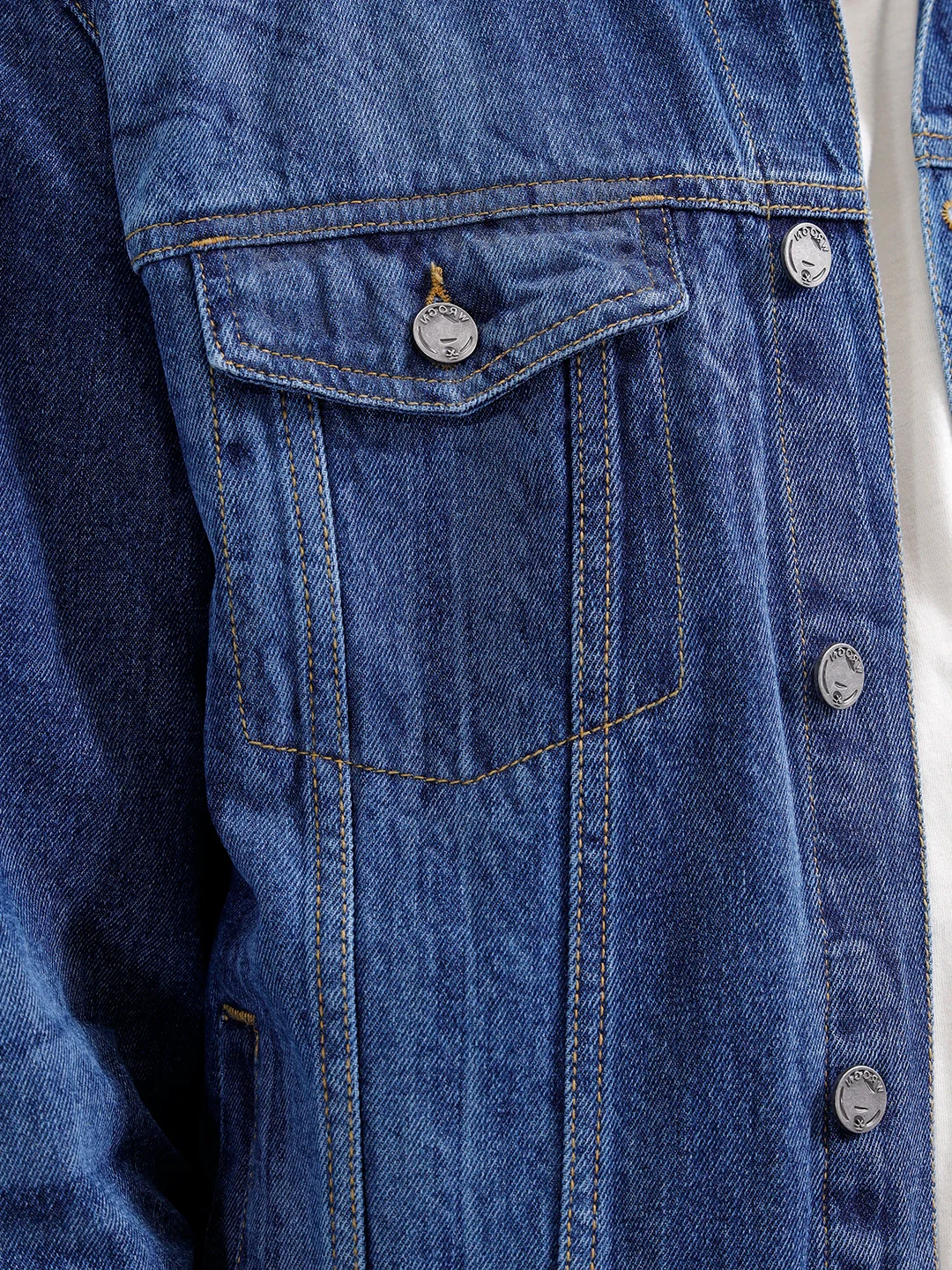 Slim Fit Laser Printed Denim Trucker | Dark Wash - Image 5