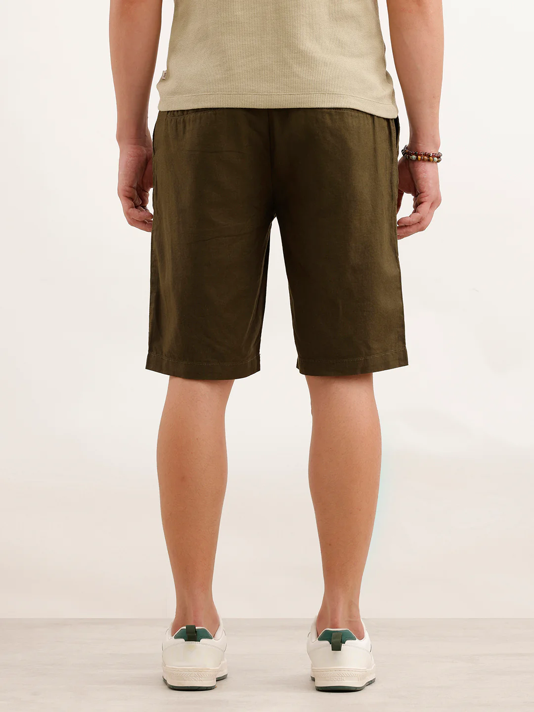 Slim Fit Linen Blend Shorts  | Olive - Image 3
