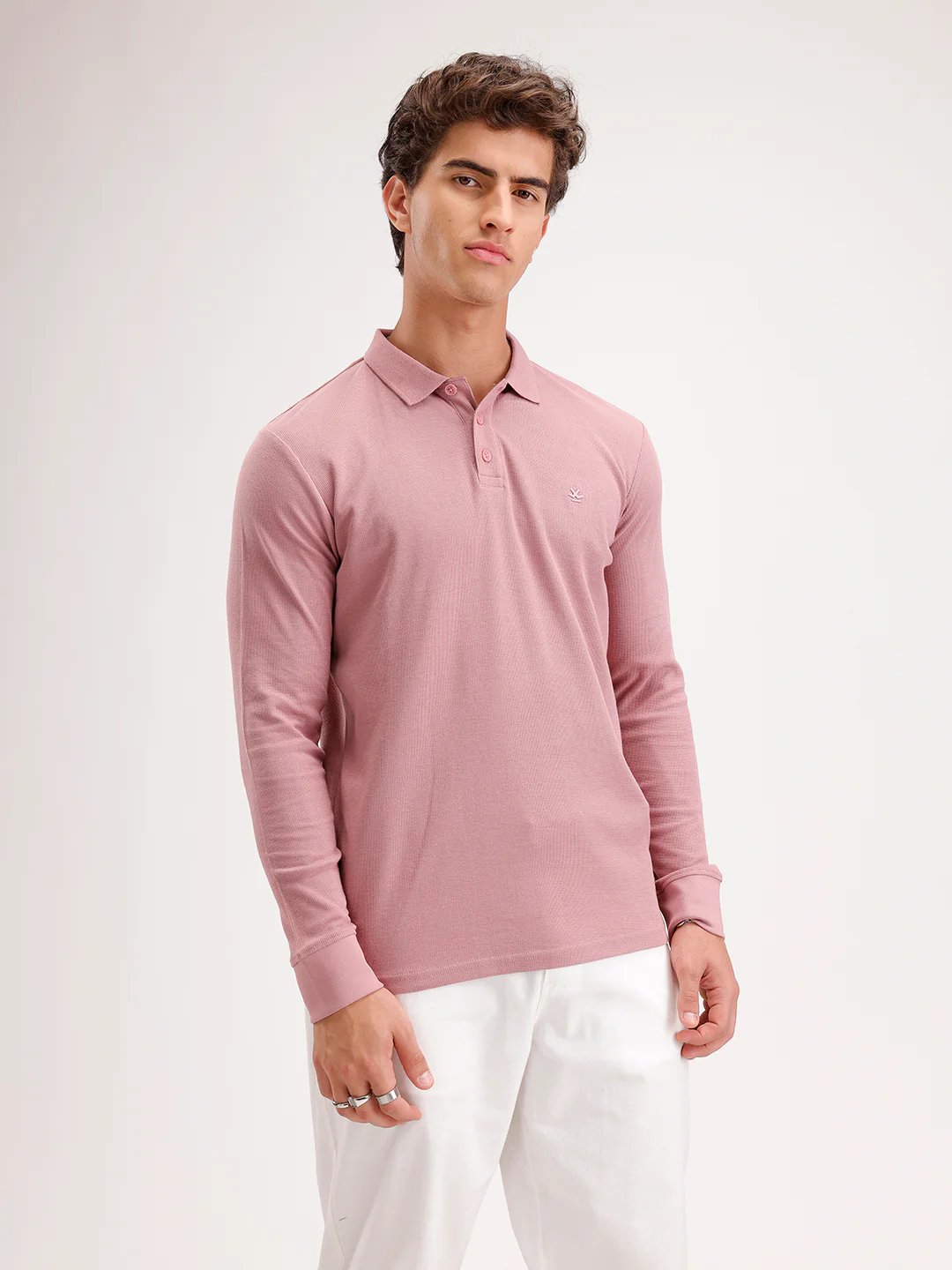 Slim Fit Long Sleeve Polo T-Shirt  | Pink - Image 4