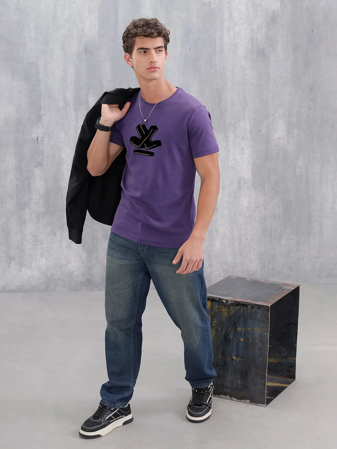 Slim Fit Metallic Flock T-Shirt | Purple - Image 3