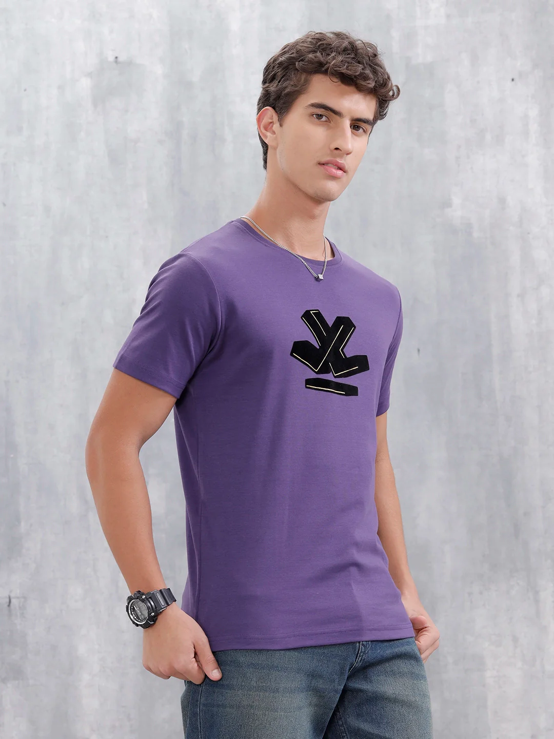 Slim Fit Metallic Flock T-Shirt | Purple - Image 5