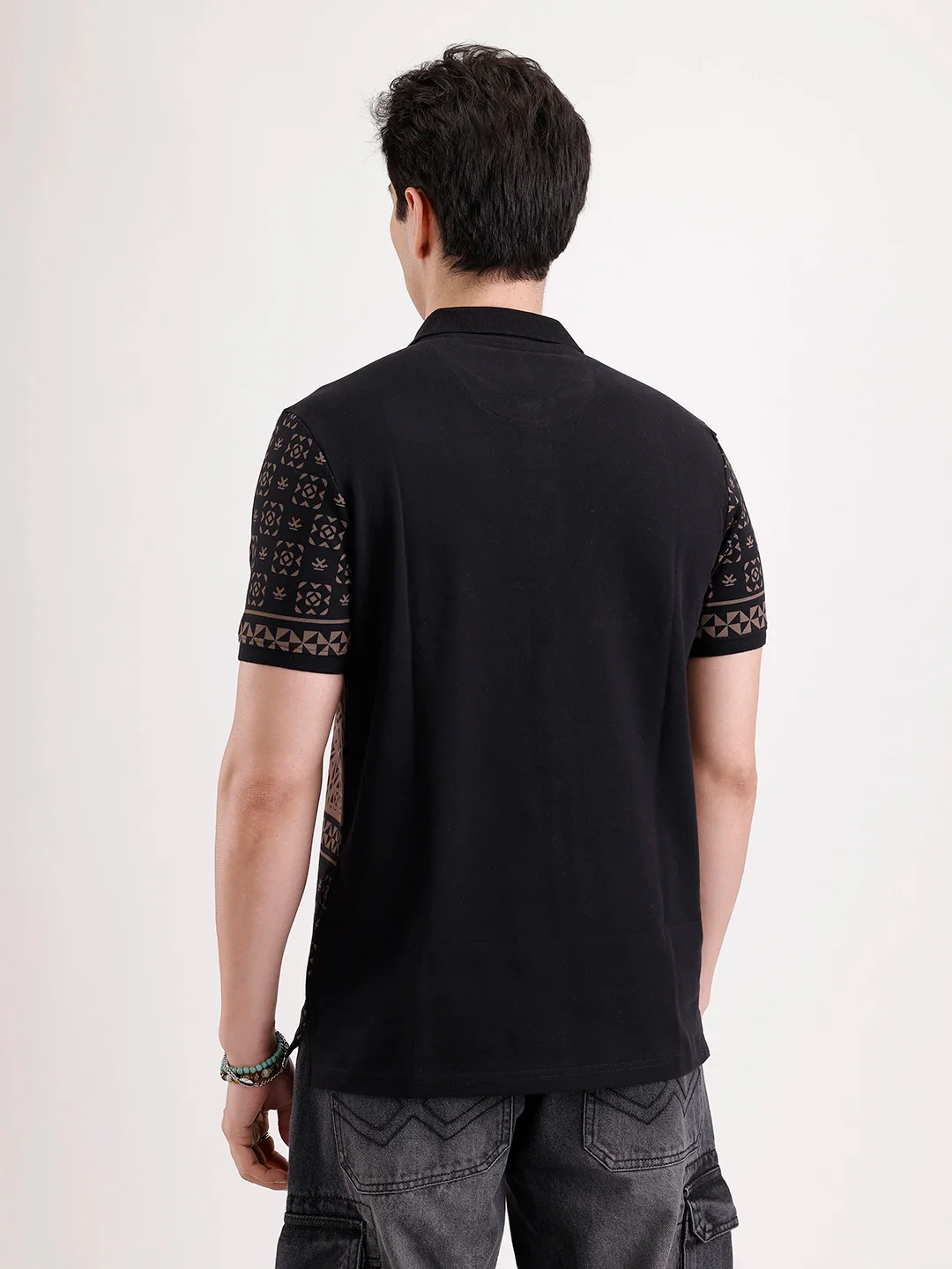 Slim Fit Pannel Printed Polo T-Shirt  | Black - Image 3