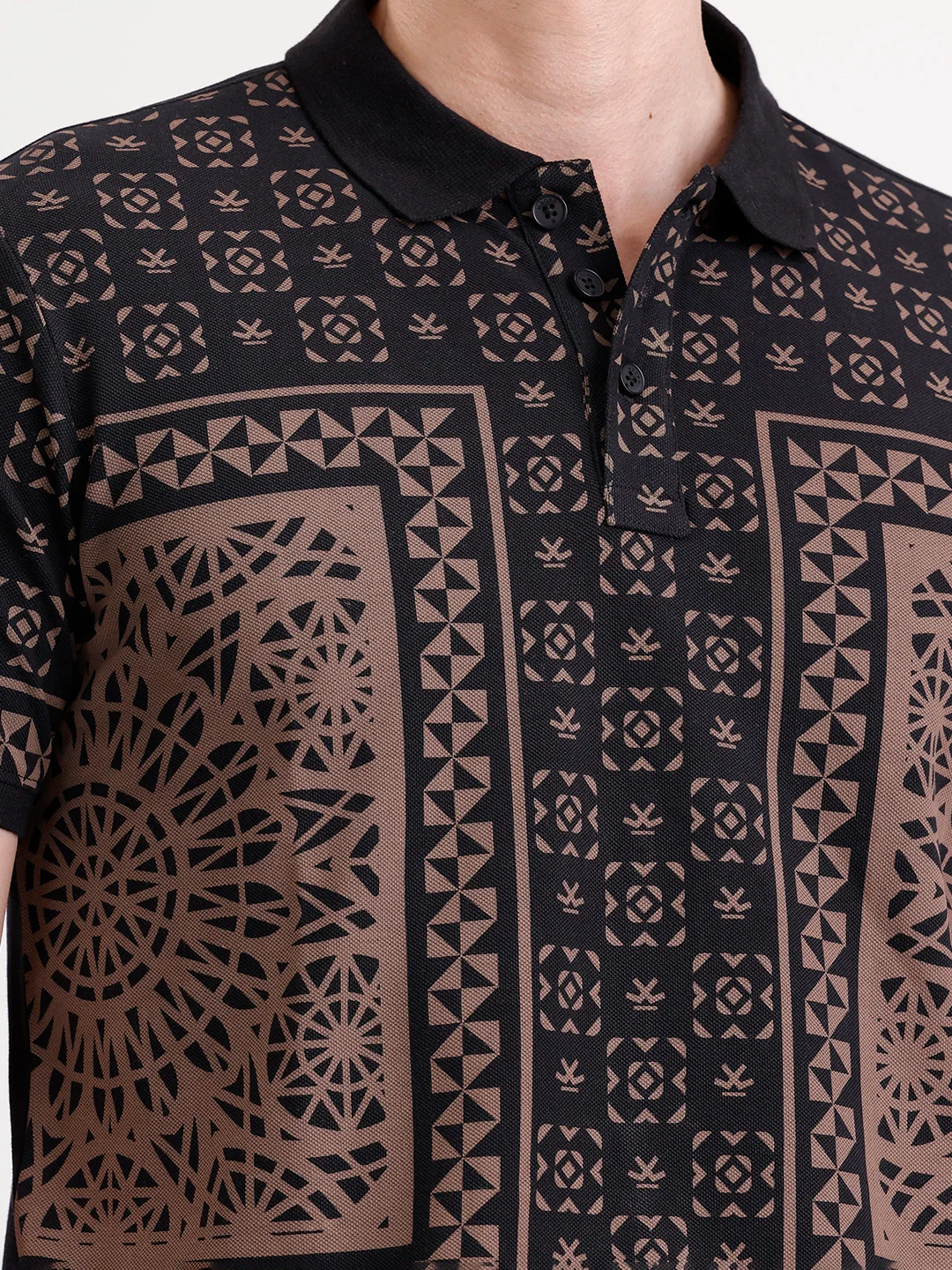 Slim Fit Pannel Printed Polo T-Shirt  | Black - Image 5