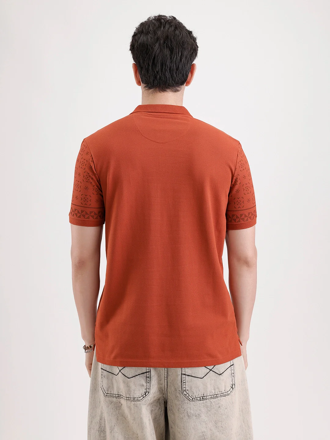 Slim Fit Pannel Printed Polo T-Shirt  | Rust - Image 3