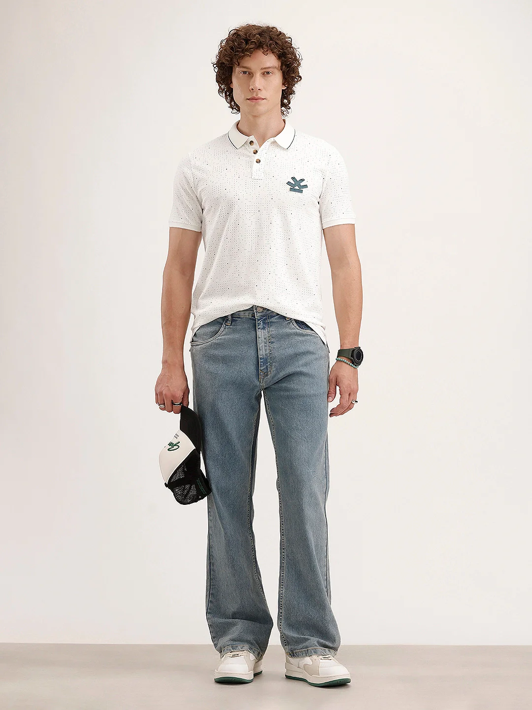 Slim Fit Patch Detailed Polo T-Shirt | Off White - Image 2