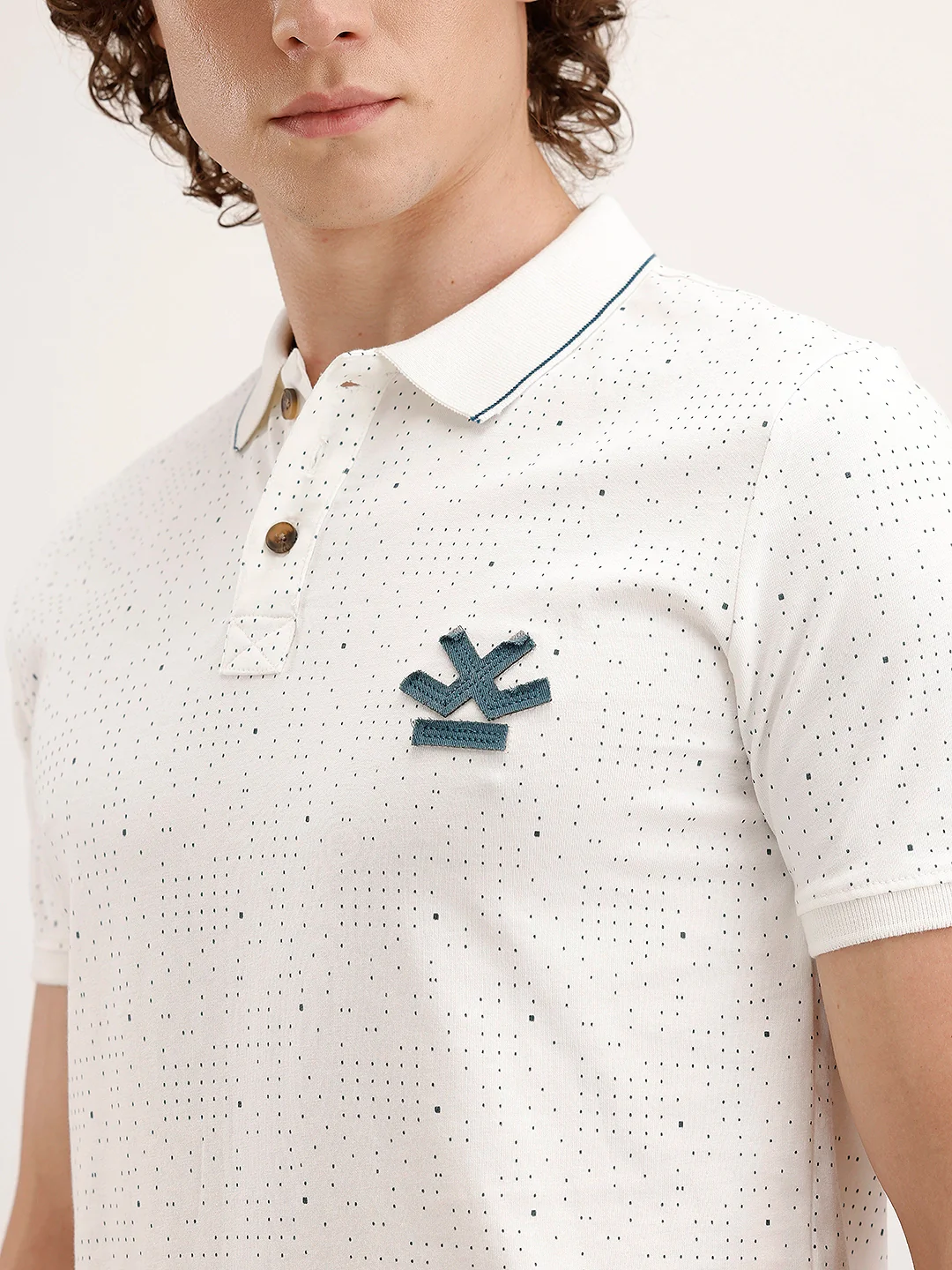 Slim Fit Patch Detailed Polo T-Shirt | Off White - Image 5