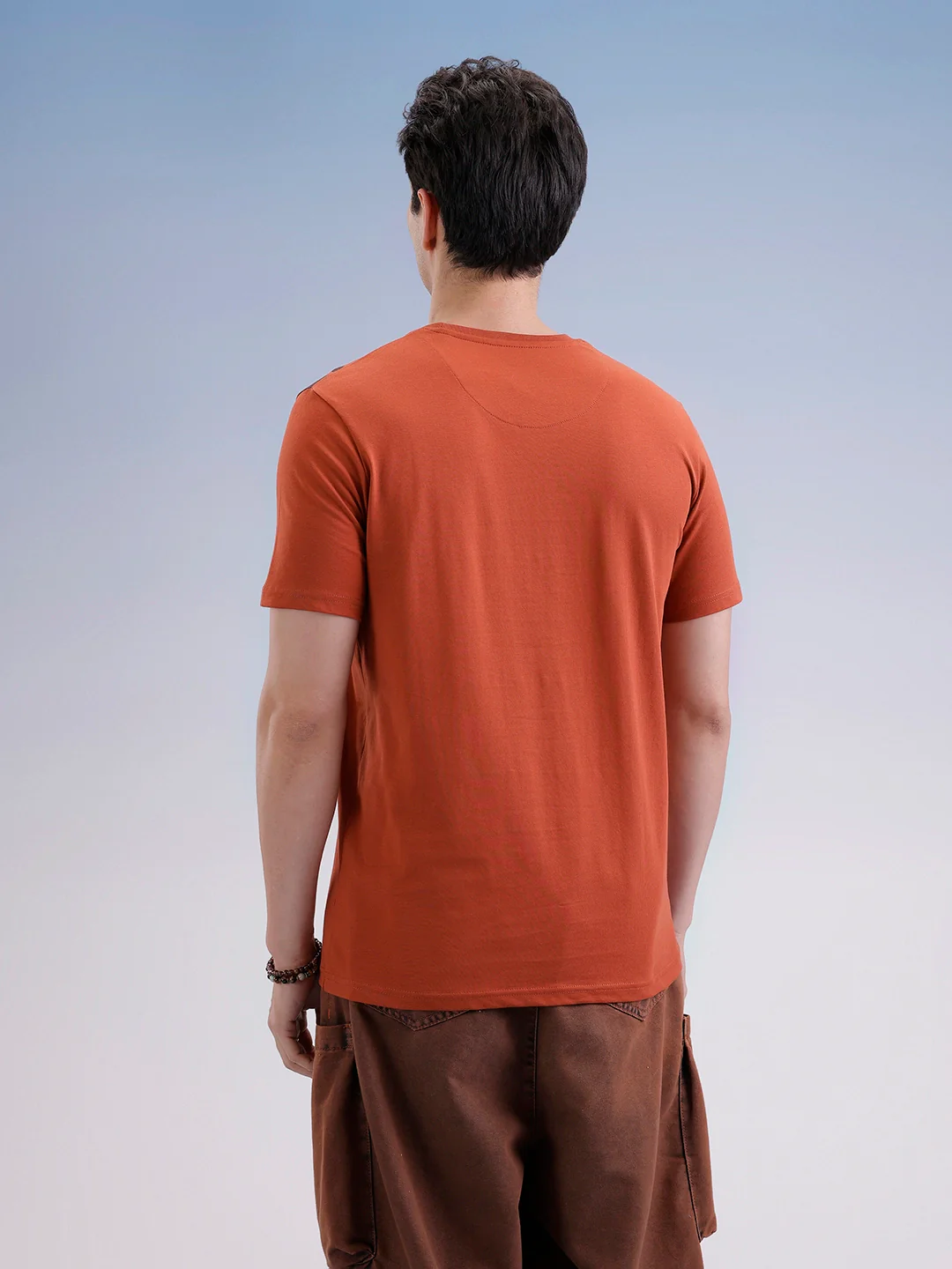 Slim Fit Placement Patch Printed T-Shirt  | Rust - Image 3