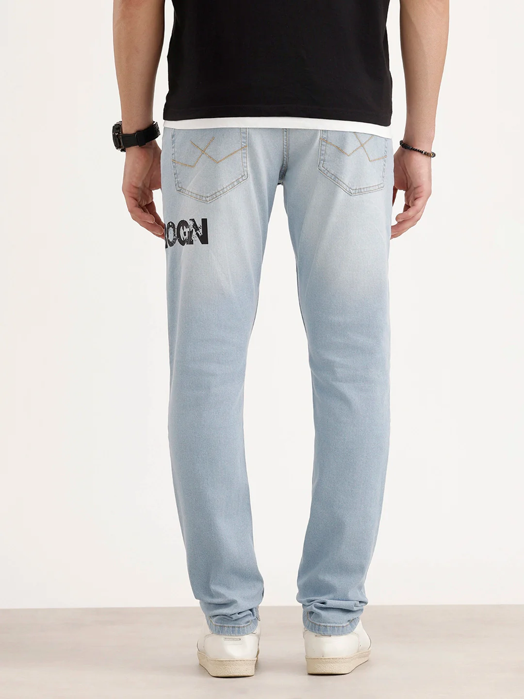 Slim Fit Placement Printed Denim Jeans | Light Blue - Image 3