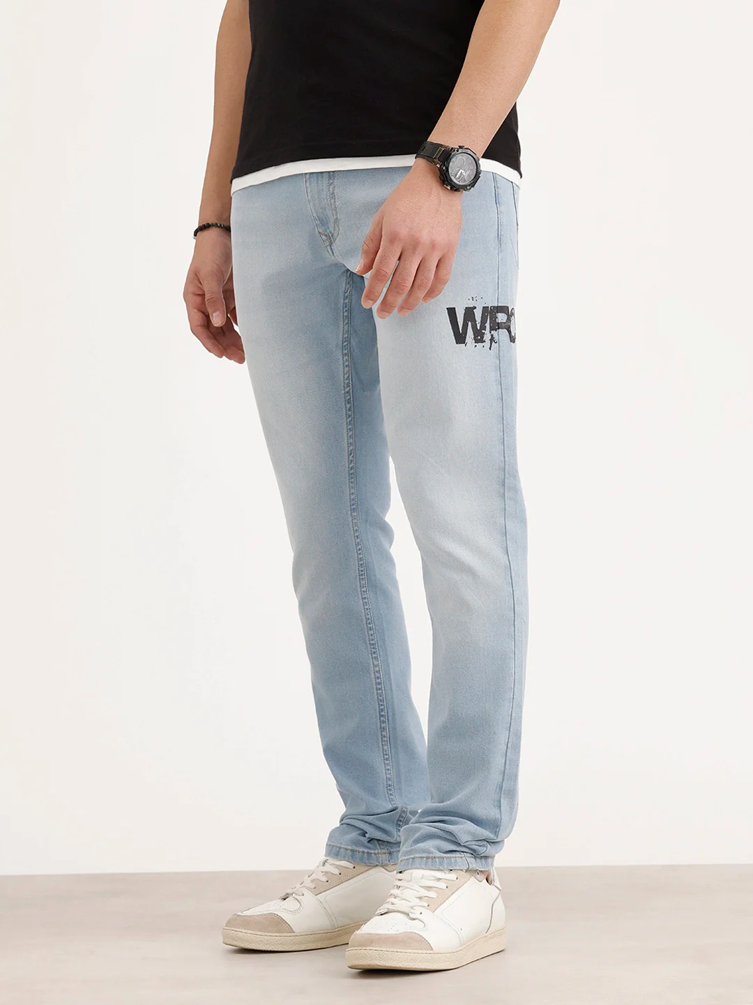 Slim Fit Placement Printed Denim Jeans | Light Blue - Image 4