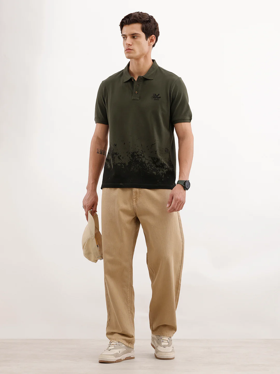 Slim Fit Placement Printed Polo T-Shirt  | Olive - Image 2