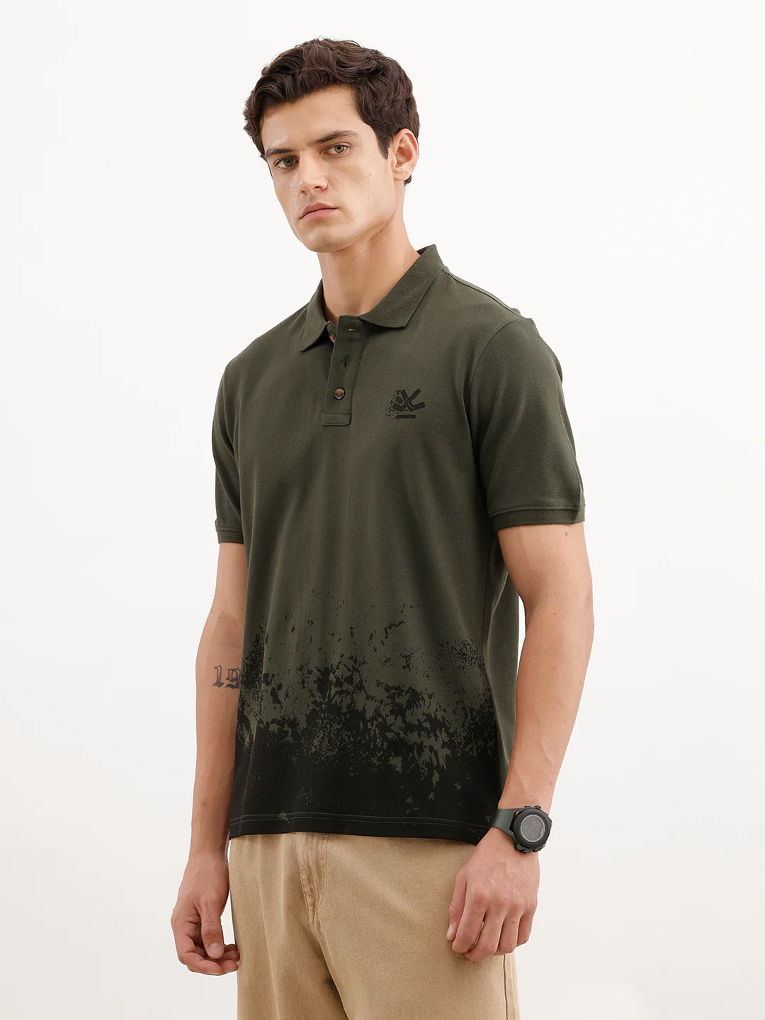 Slim Fit Placement Printed Polo T-Shirt  | Olive - Image 4