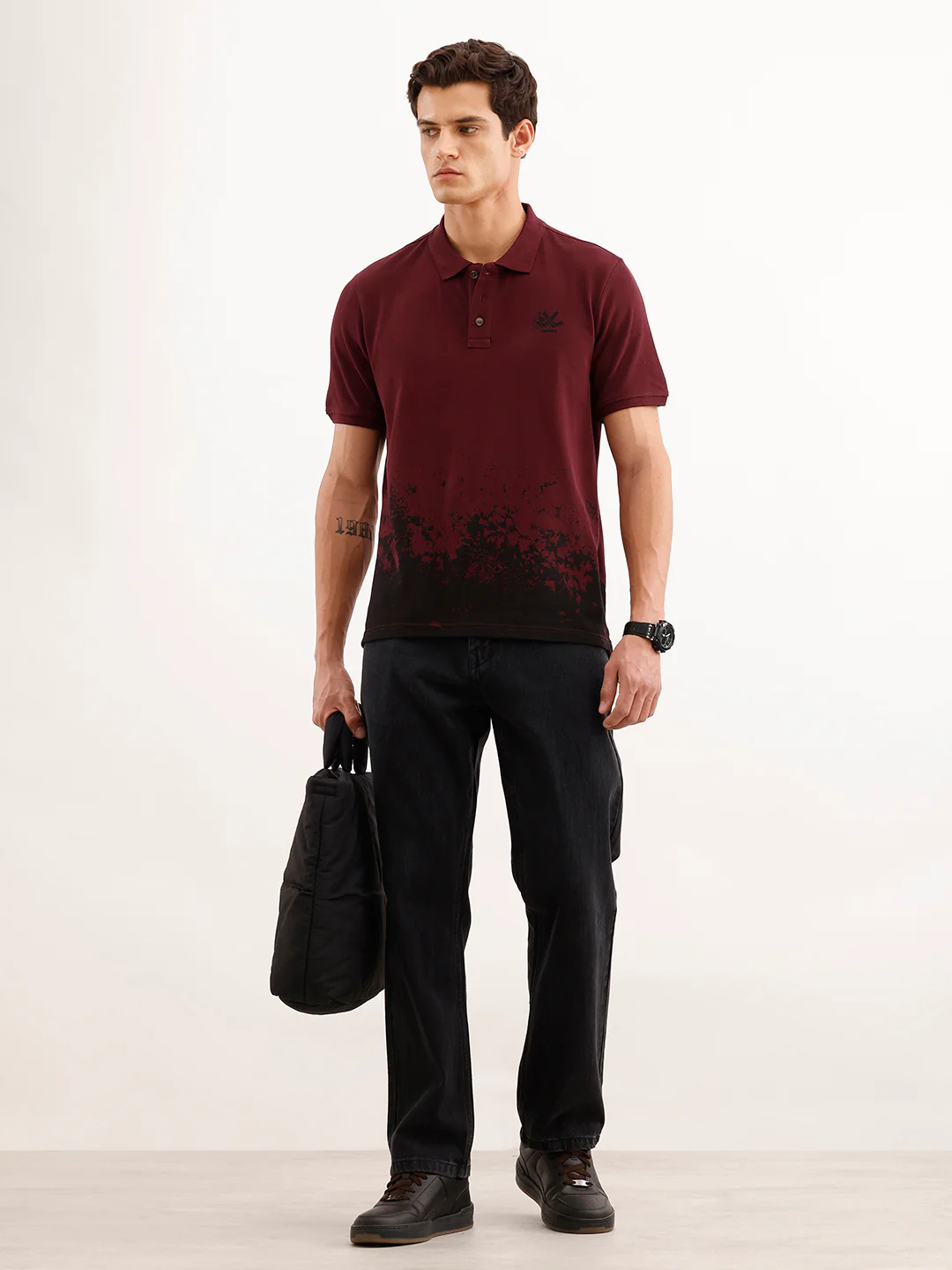 Slim Fit Placement Printed Polo T-Shirt  | Red - Image 2