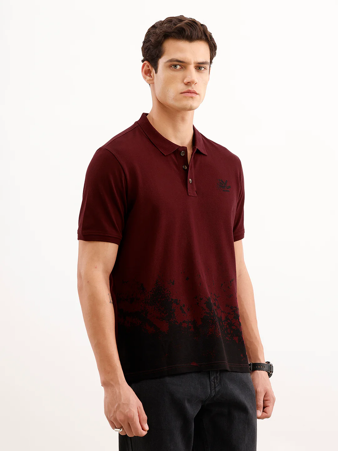 Slim Fit Placement Printed Polo T-Shirt  | Red - Image 4