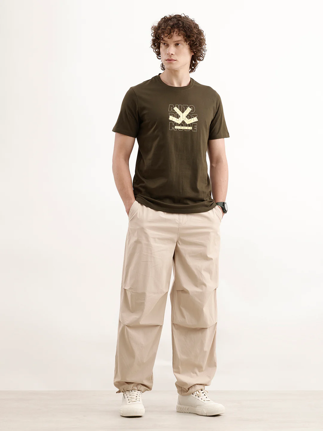 Slim Fit Placement Printed T-Shir  | Olive - Image 2