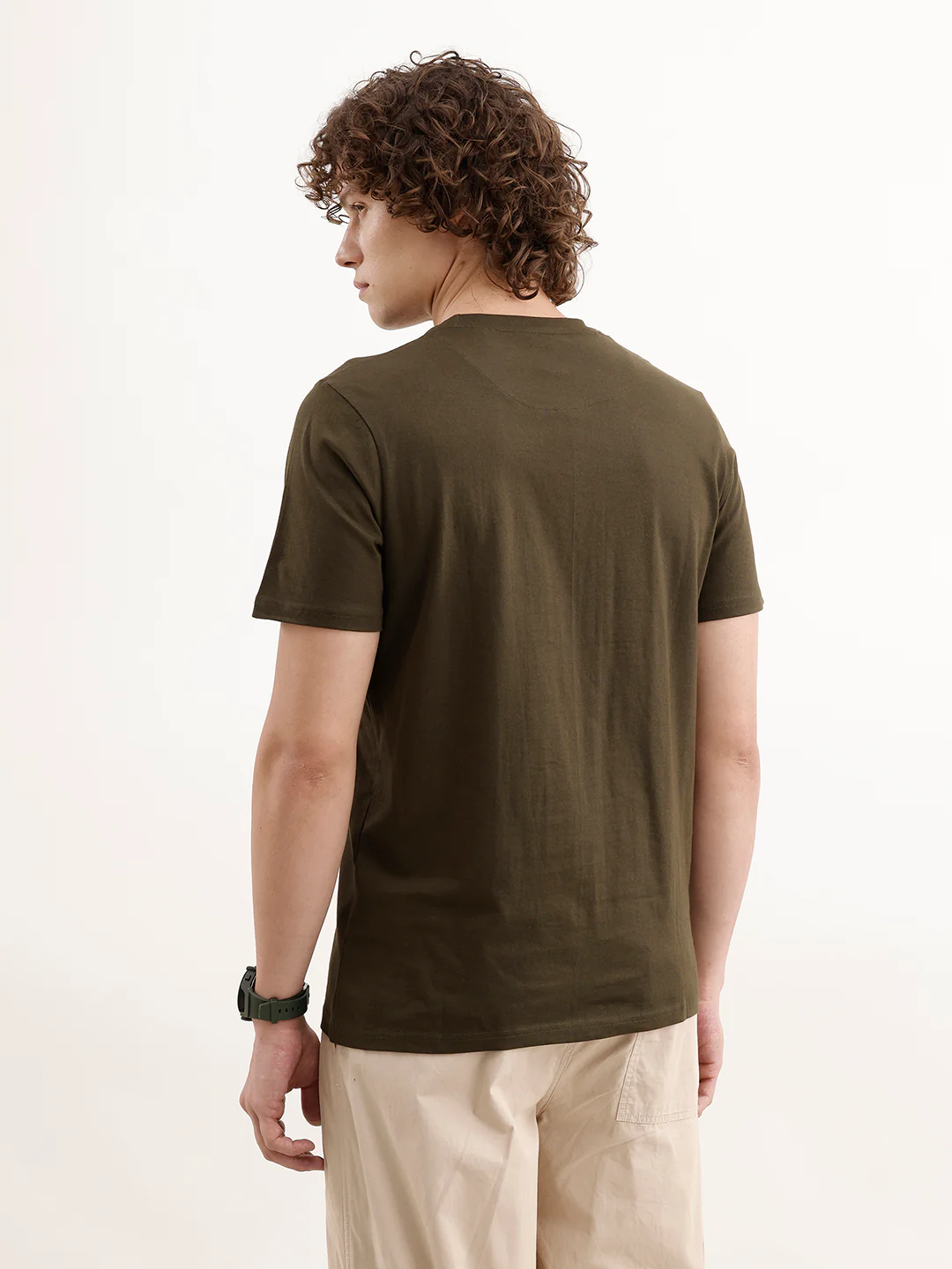 Slim Fit Placement Printed T-Shir  | Olive - Image 3