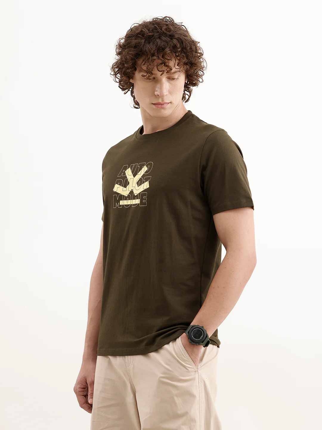 Slim Fit Placement Printed T-Shir  | Olive - Image 4