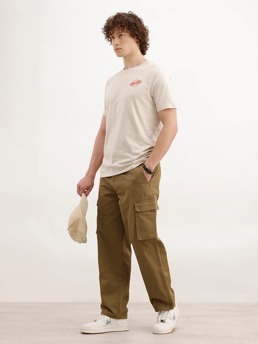 Slim Fit Placement Printed T-Shirt  | Beige - Image 2