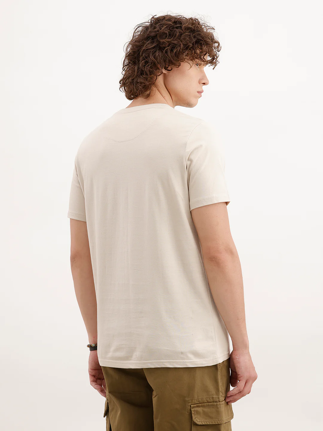 Slim Fit Placement Printed T-Shirt  | Beige - Image 3