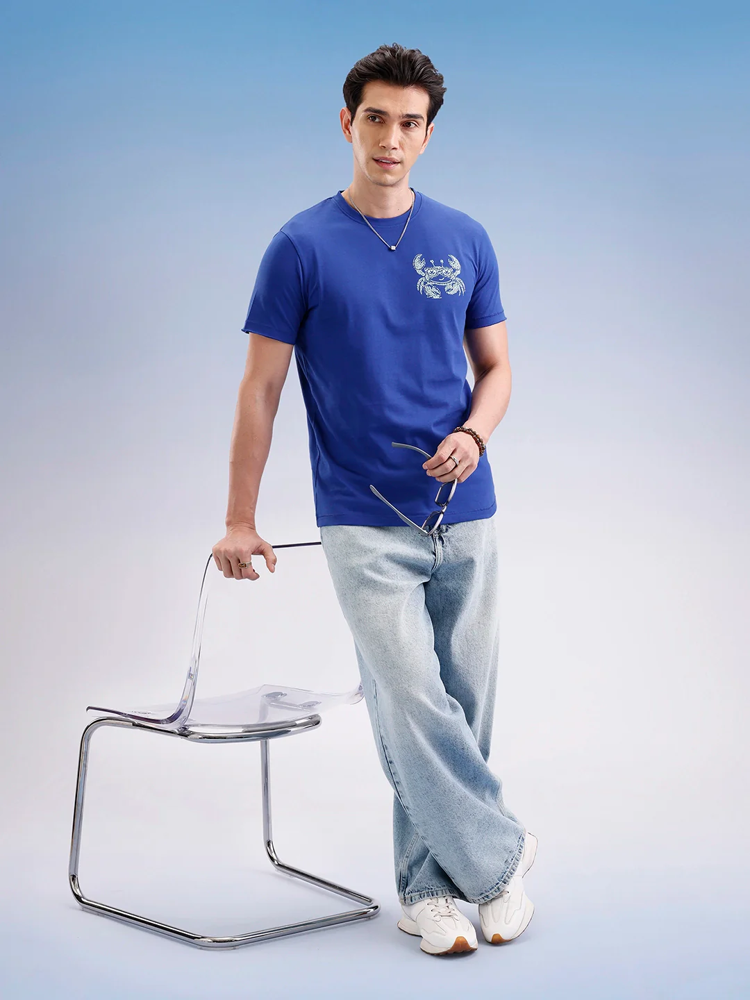 Slim Fit Placement Printed T-Shirt  | Blue - Image 2