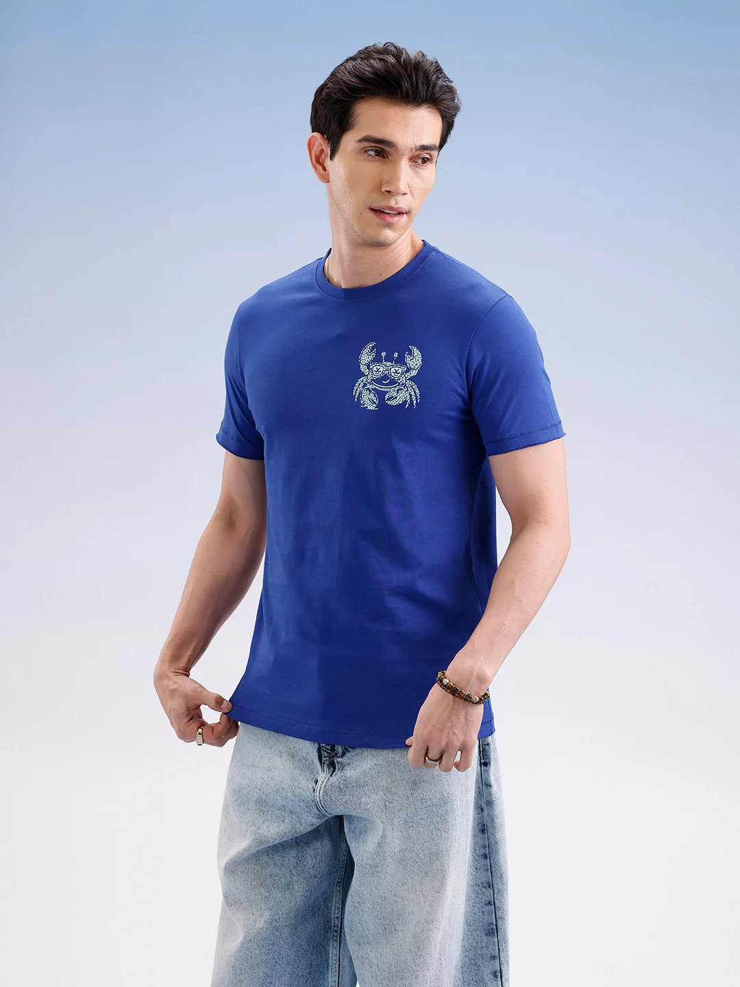 Slim Fit Placement Printed T-Shirt  | Blue - Image 4