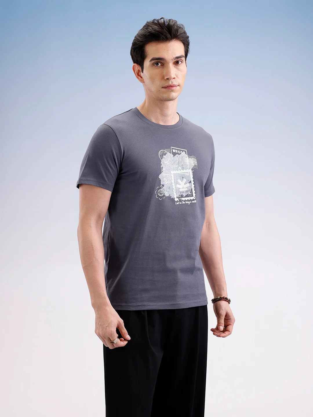 Slim Fit Placement Printed T-Shirt  | Dark Grey - Image 4