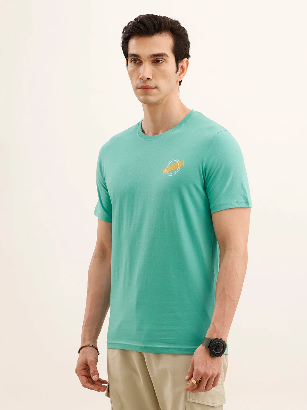 Slim Fit Placement Printed T-Shirt | Green - Image 4