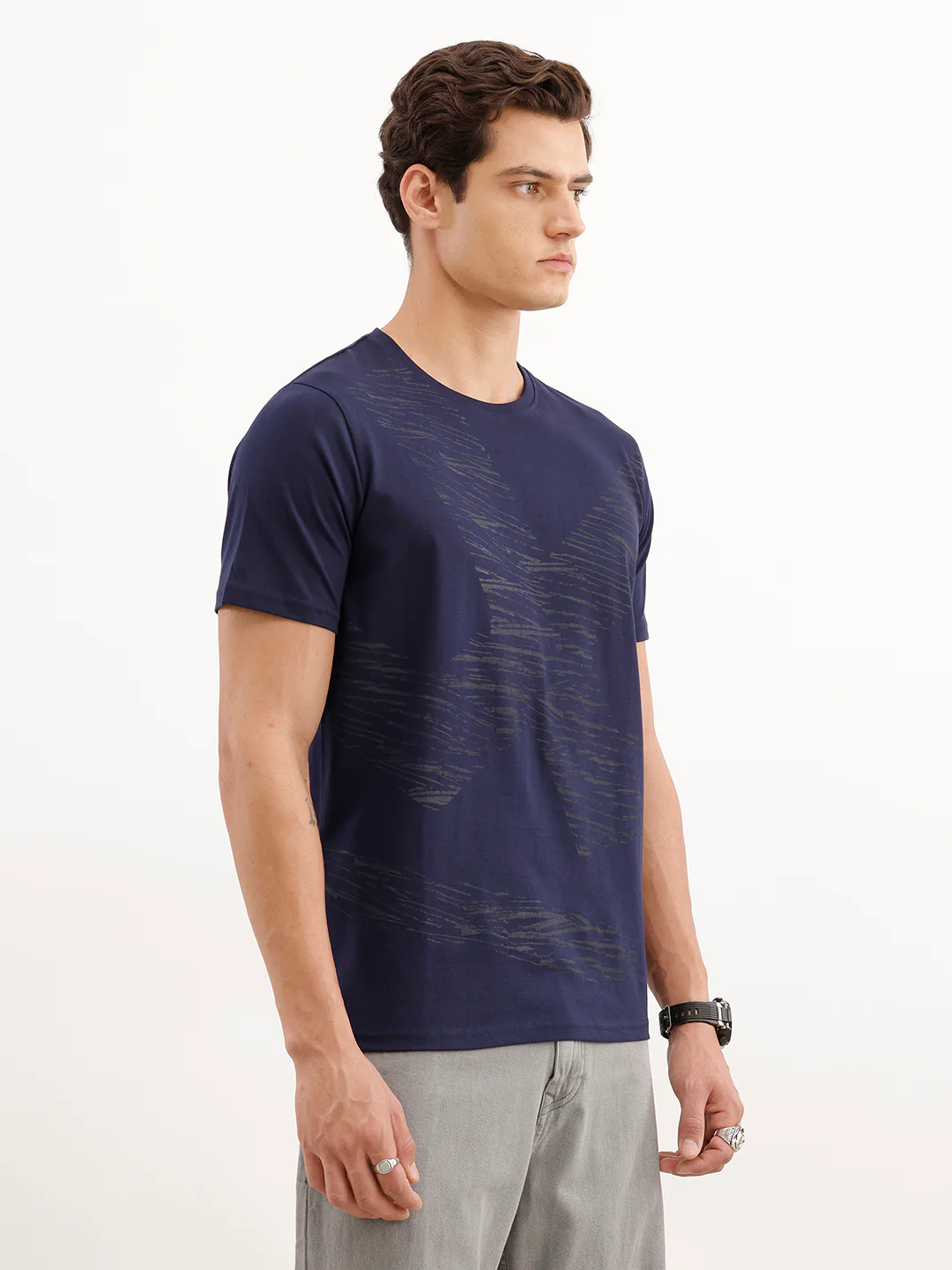 Slim Fit Placement Printed T-Shirt  | Navy Blue - Image 4