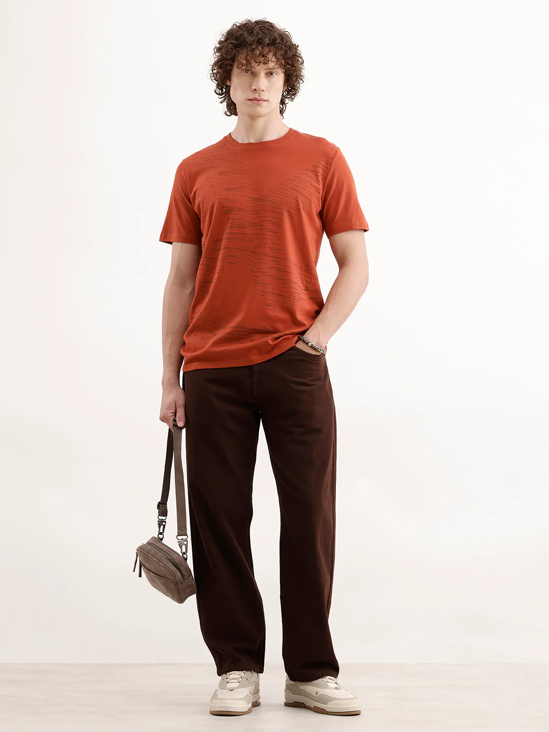 Slim Fit Placement Printed T-Shirt  | Rust - Image 2
