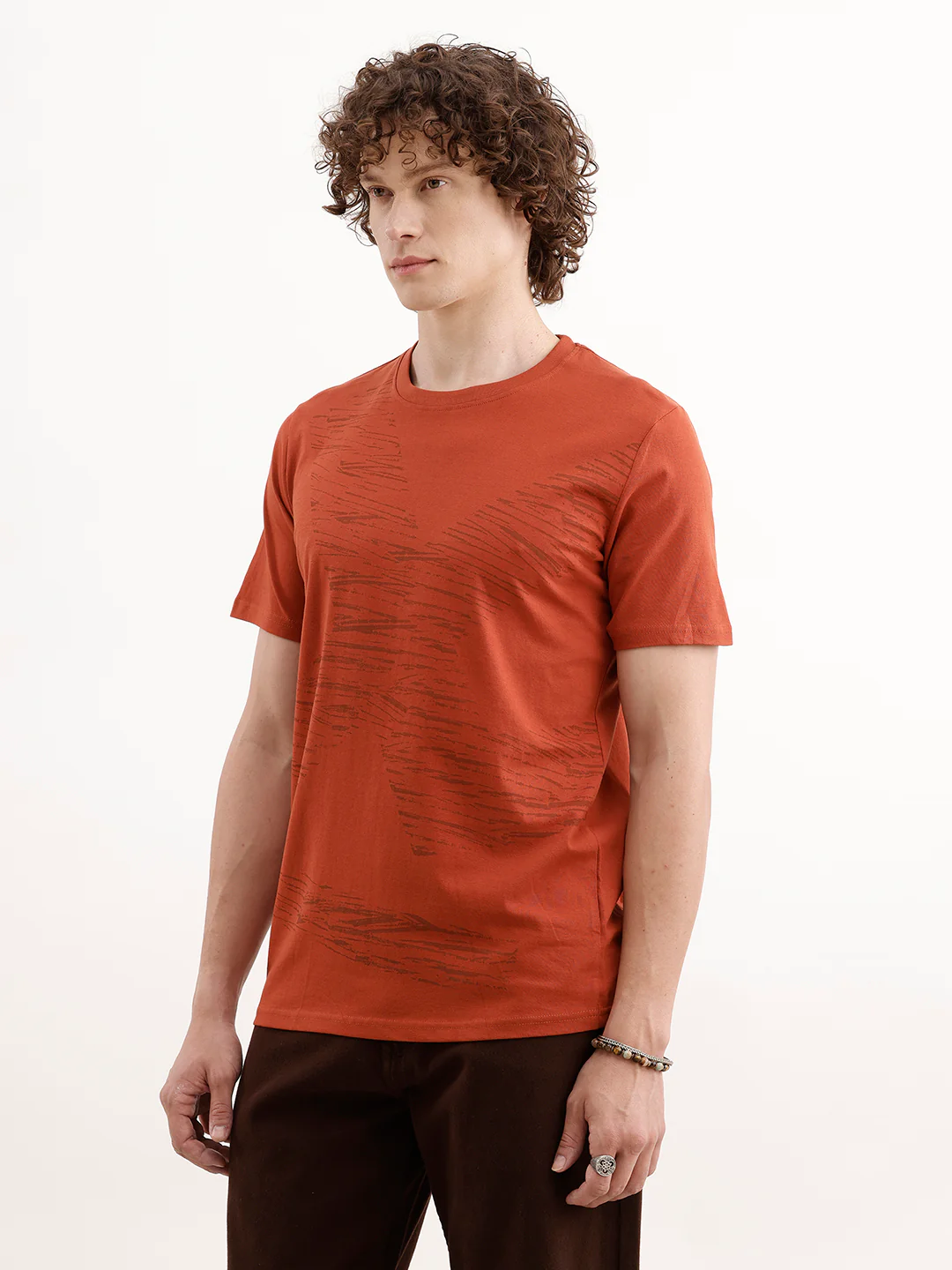 Slim Fit Placement Printed T-Shirt  | Rust - Image 4