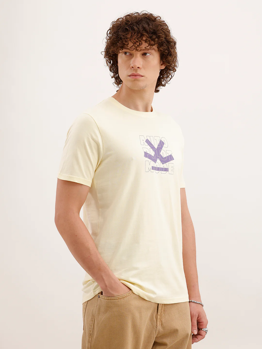 Slim Fit Placement Printed T-Shirt  | Yellow - Image 4