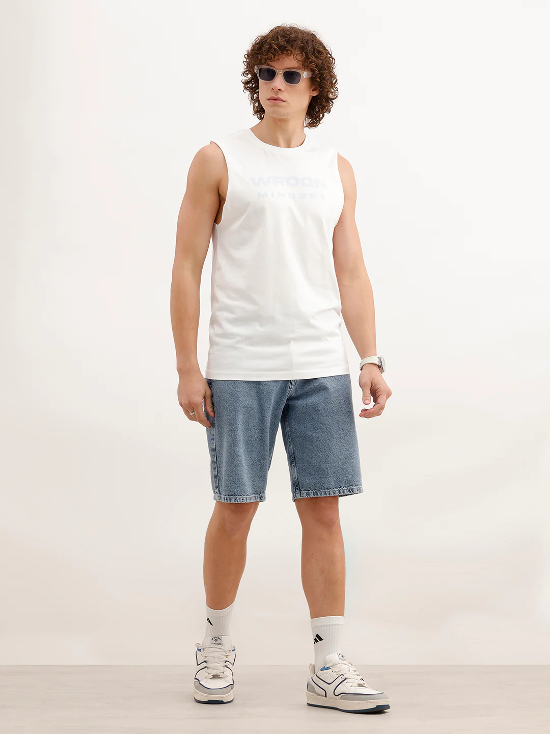 Slim Fit Printed Cut Off sleeves T-Shirt | White - Image 2