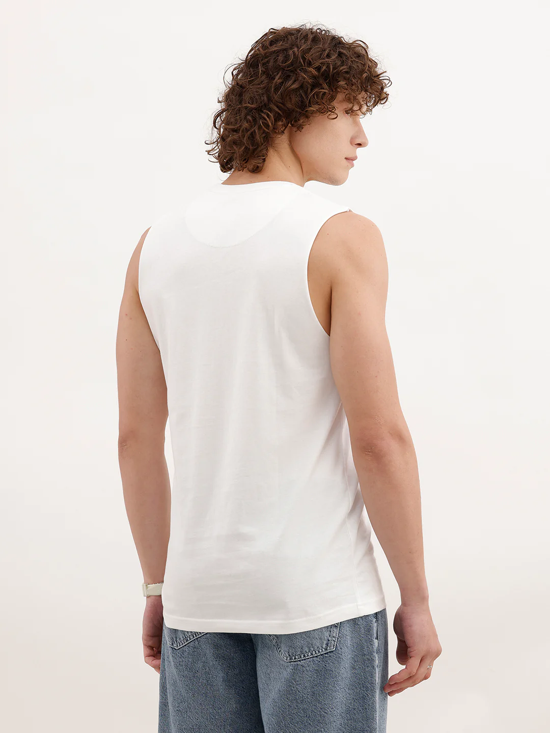 Slim Fit Printed Cut Off sleeves T-Shirt | White - Image 3