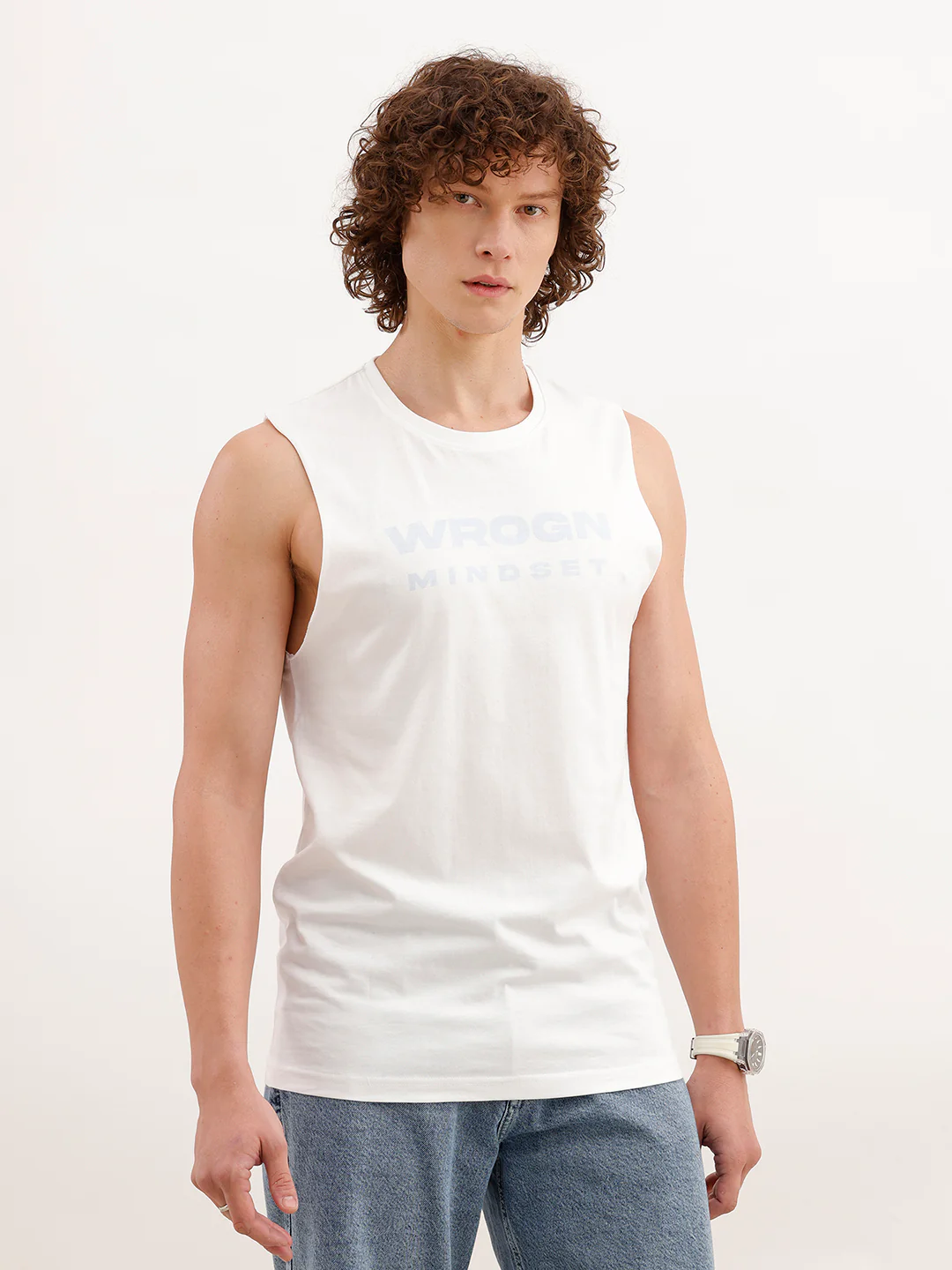 Slim Fit Printed Cut Off sleeves T-Shirt | White - Image 4